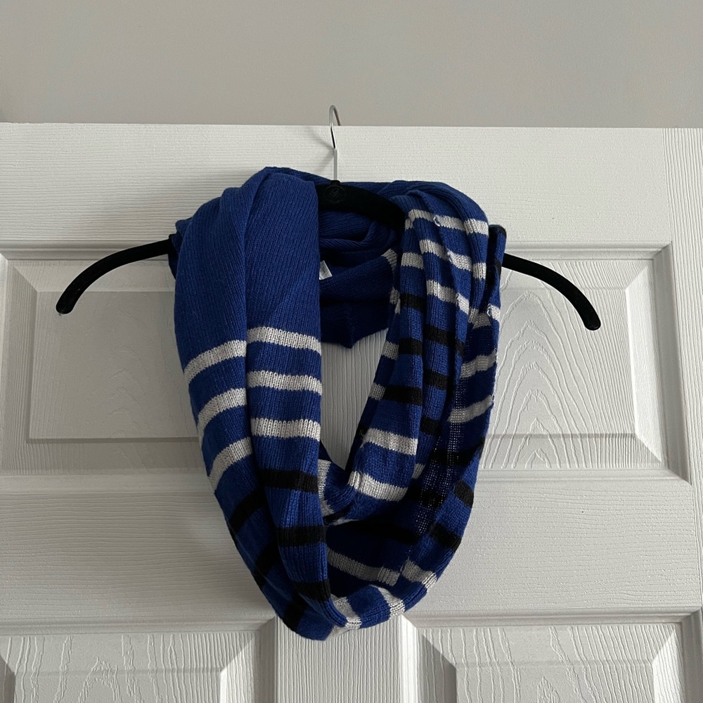 Blue striped infinity scarf